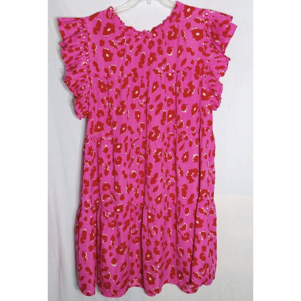 NWOT Jodifl Pink Leopard Print Ruffle Sleeve Babydoll Peasant Princess Dress 1X